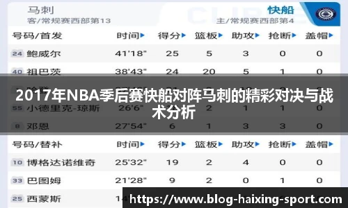 2017年NBA季后赛快船对阵马刺的精彩对决与战术分析